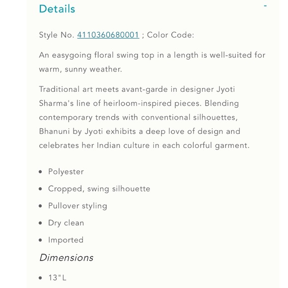 Anthropologie Bhanuni by Jyoti Villa Midi Top - Picture 6 of 8